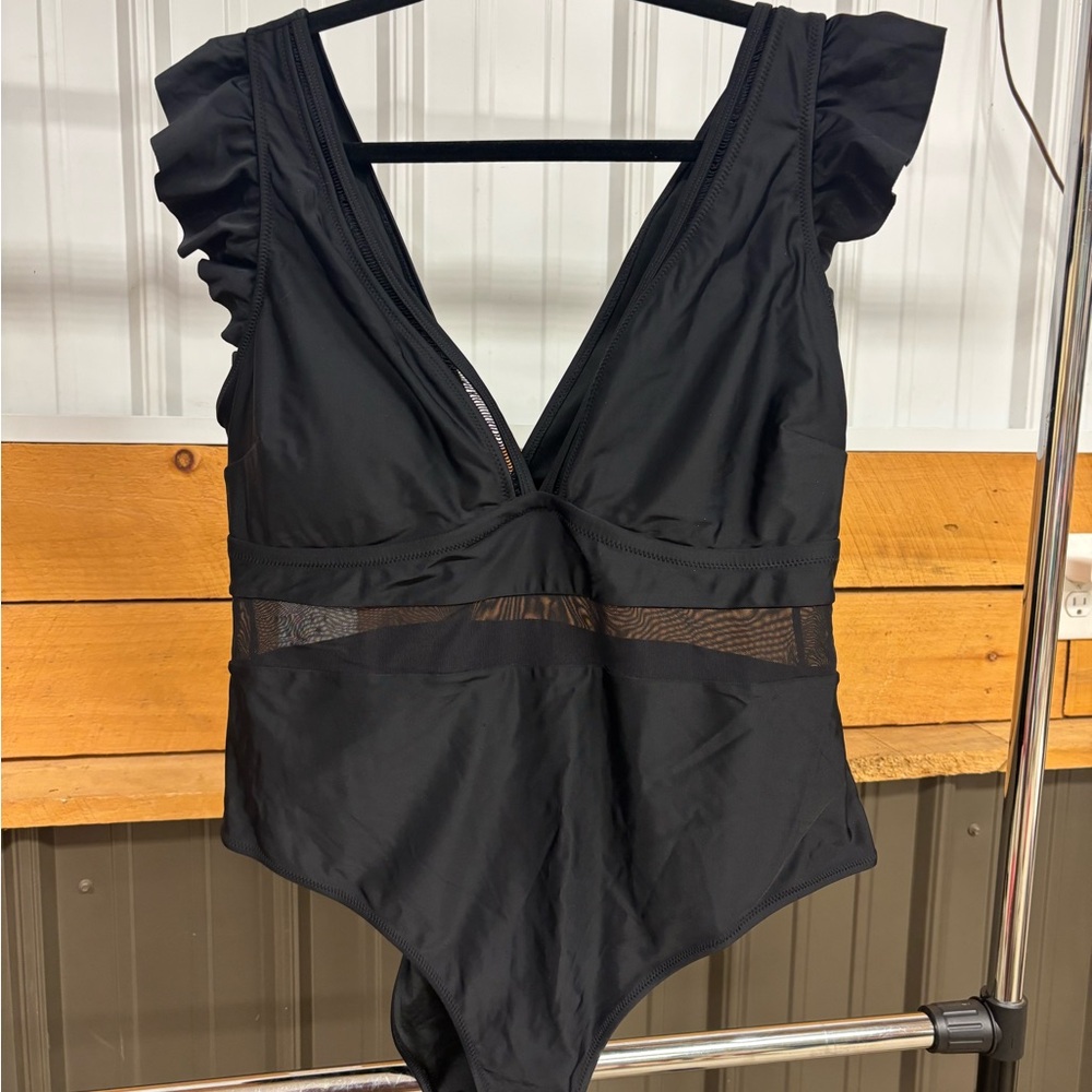Black Ruffled One-Piece Swimsuit
